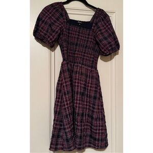 Madewell lucie puff-sleeve smocked mini dress in rockfern plaid in XS